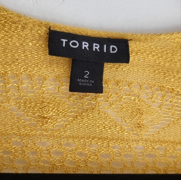 Torrid Yellow Pointelle Drape Open Front Cardigan Size 2X - Picture 3 of 10